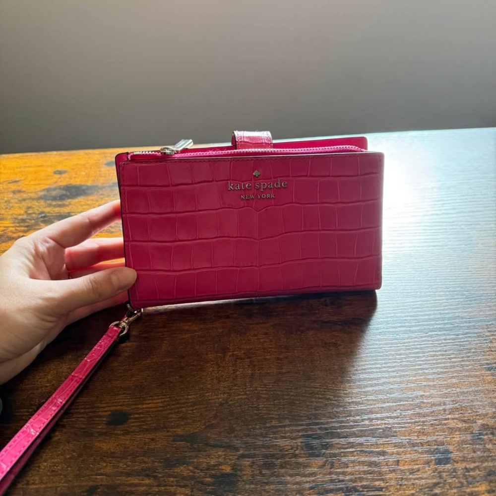 Kate Spade Fuchsia Croc-Embossed Wristlet